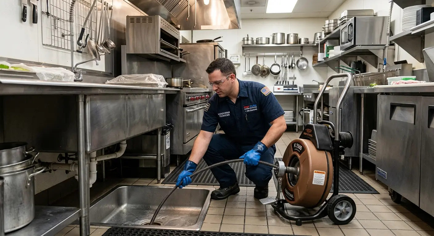 Commercial drain cleaning service in a restaurant kitchen in Bethany
