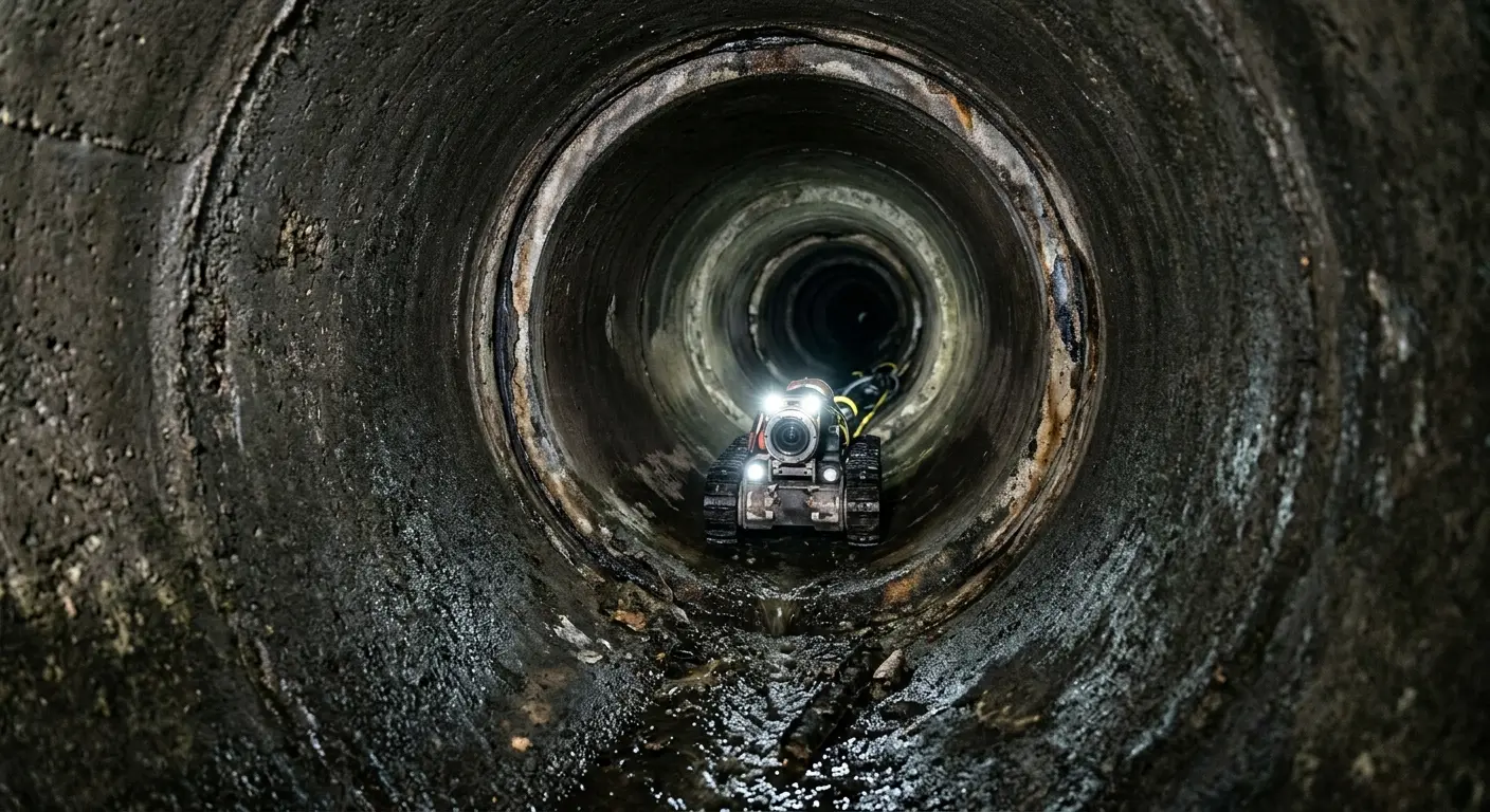 Robotic sewer camera inspecting pipe interior for Drain Snake Service in Bethany